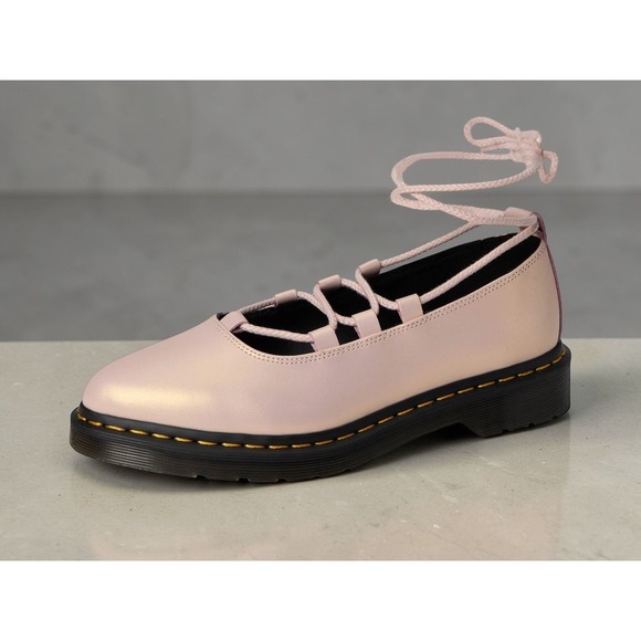 Dr Martens Elphie II Powder Pink Iridescent Leather Ballet Flat Shoes Women's 9 - Picture 6 of 9